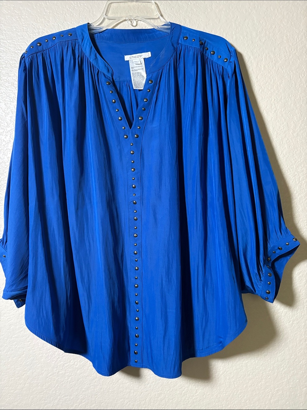 Chico's Bold Cobalt Stud-Accent Peasant Tunic